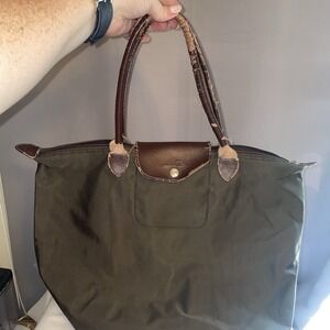 PROJECT Longchamp Le Pliage Modele Depose Brown Nylon Leather Shoulder Tote Bag
